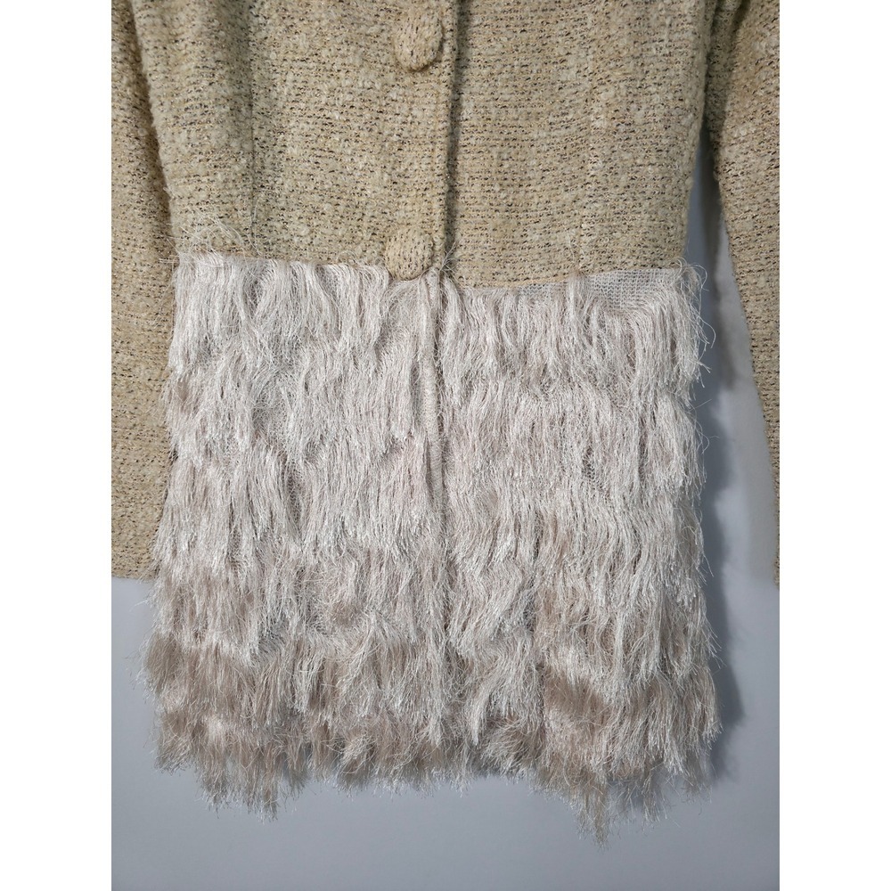 SofieMae Tweed Fringe Jacket Dress Beige Button Front Size M Chic - Picture 4 of 14